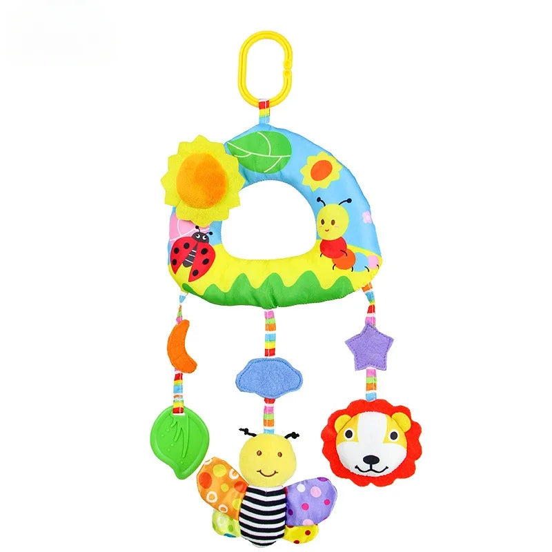 Peluche de actividades "Bebé Arcoíris" – Juguete sensorial colgante para cochecito para 0-12 meses, juguete móvil para asiento de coche y cuna, juguete de viaje suave y educativo para el desarrollo y juego del recién nacido.