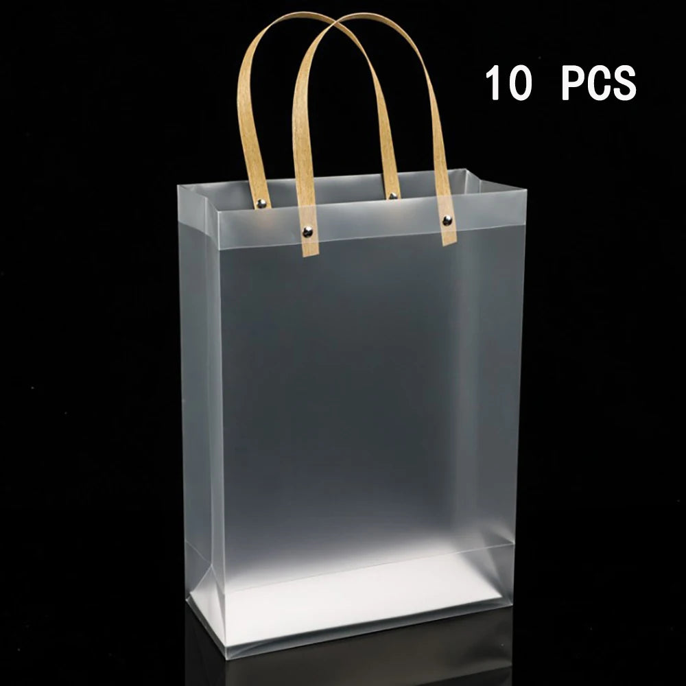 10PCS Frosted PVC Tote Gift Bags – Waterproof Transparent Reusable Gift, Candy & Party Favor Bags for Packaging & Shopping