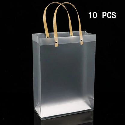 10PCS Frosted PVC Tote Gift Bags – Waterproof Transparent Reusable Gift, Candy & Party Favor Bags for Packaging & Shopping