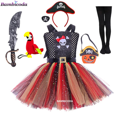 Girls Pirate Costume Dress – Fancy Cosplay Outfit for Halloween, Carnival & Party Dress-Up, Ages 3–10Y