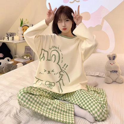 Women's Spring & Fall Pajama Set – Cute Cartoon Long-Sleeve Lightweight Sleepwear for Girls, Students & Homewear