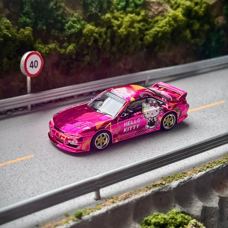 Tarmac Works Vertex Silvia S14 Hello Kitty Pink Chrome – 1:64 Scale Limited Edition Diecast Model Car & Collectible Toy