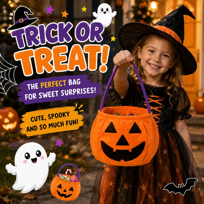 1PC Halloween Plush Candy Bag, Pumpkin Cat Vampire Witch Treat Basket, Portable Trick or Treat Tote for Kids, Halloween Party Decorations, Candy Storage and Gift Bag