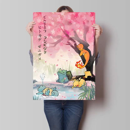 Japanese Anime Pokémon Canvas Wall Art – Pikachu, Charmander & Eevee Watercolor Poster Print Home Decor