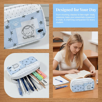 Trousse à crayons Chat à pois – Sac à stylos mignon grande capacité multi-couches, Organisateur de papeterie élégant pour l'école, le bureau et l'utilisation quotidienne