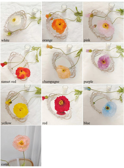 105cm Artificial Poppy Flowers – Large Realistic Faux Floral Stem for Wedding Decor, Vase Arrangements, Home Decoration, Photo Props & Window Displays