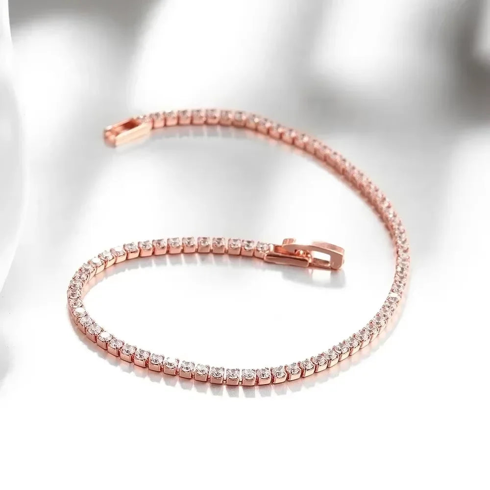 Pulsera de tenis de plata de ley 925 – Pulsera de cristal de circonita de 2,5 mm, ajustable de 16 a 19 cm, joyería para aniversario y regalo