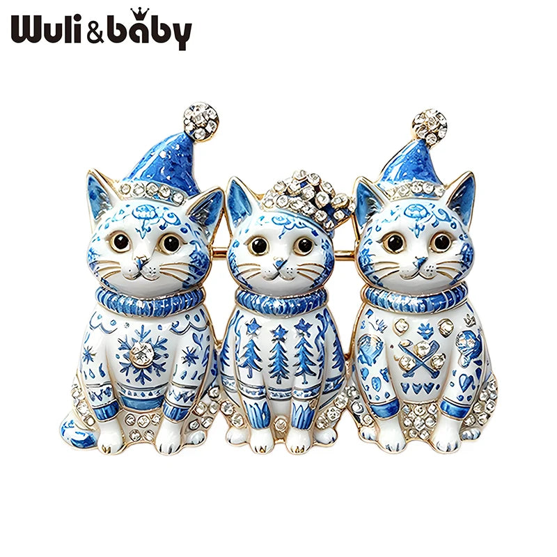 Wuli&baby Blue & White Porcelain Christmas Brooches for Women – Santa Claus, Cat, Christmas Tree & Nutcracker Brooch Pins for New Year