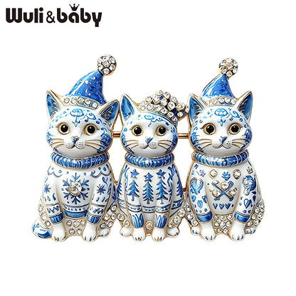 Wuli&baby Blue & White Porcelain Christmas Brooches for Women – Santa Claus, Cat, Christmas Tree & Nutcracker Brooch Pins for New Year