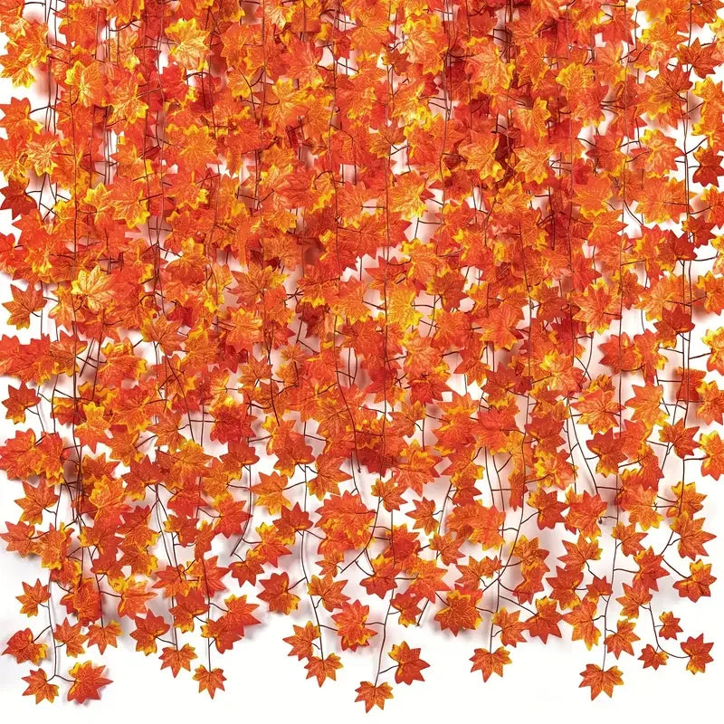 Artificial Fall Maple Leaf Garland – Faux Plant Vine with Autumn Leaves for Thanksgiving, Halloween, Wedding, Festival & Holiday Decor