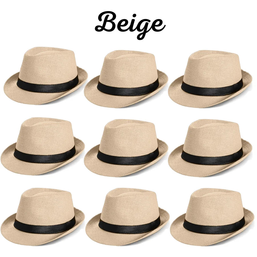 6–48PCS Wedding Straw Fedora Hats for Men – Customizable Short Brim Panama Party Hats, 58CM for Weddings, Birthdays & Celebrations