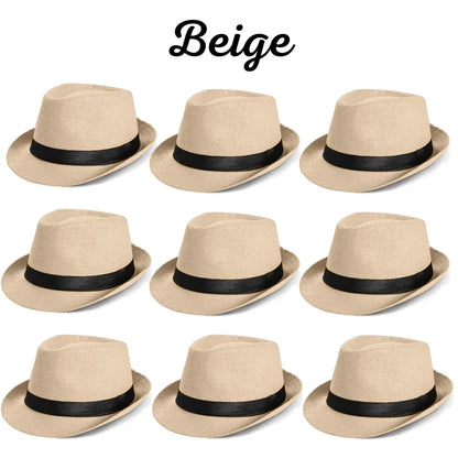 6–48PCS Wedding Straw Fedora Hats for Men – Customizable Short Brim Panama Party Hats, 58CM for Weddings, Birthdays & Celebrations