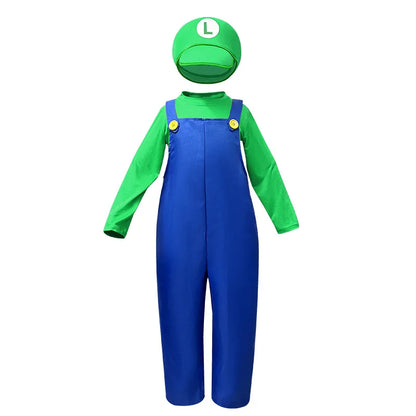 Plumber Cosplay Costume Bodysuit – Children’s Overalls Outfit for Boys & Girls Stage Performance, Anime Roleplay & Funny Party Wear