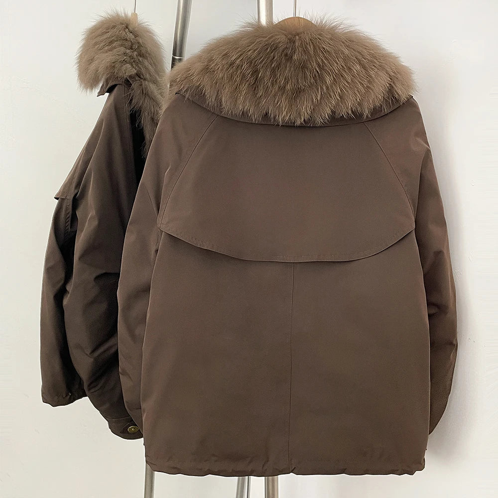 Women’s Winter Fur Jacket – Thick Warm Coat with Fox Fur Design, Fashionable Outerwear for Cold Weather