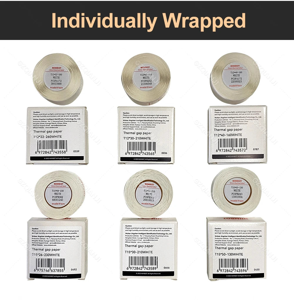 Niimbot D110 Label Maker Tape – Waterproof Self-Adhesive Sticker Paper, Compatible Label Roll for Niimbot D11/D101 Portable Printer, White Thermal Labels 12-15mm