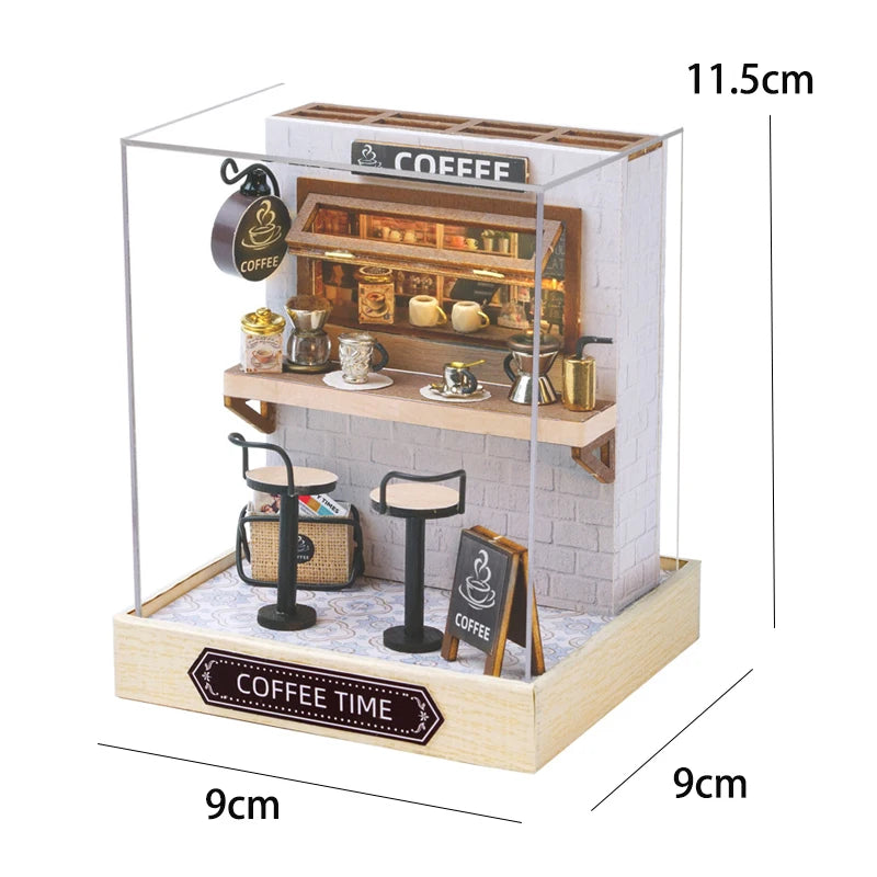 Wooden Dollhouse 3D Puzzle Kit – DIY Miniature Room Model with Furniture & LED Lights Home Decoration