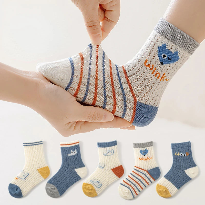 5 pares de calcetines de algodón de malla transpirables de verano suaves para niños y niñas de 1 a 12 años