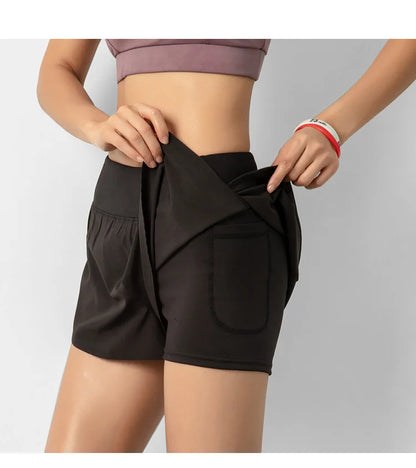 Women’s Sport Running Shorts Double Layer Yoga Gym Fitness Jogging Training Summer Short Pants