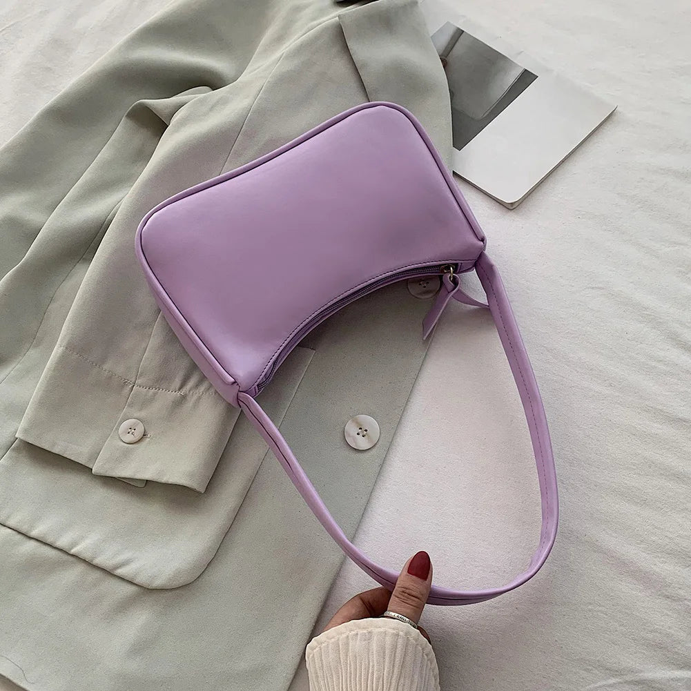 Bolso de hombro retro de piel sintética para mujer – Bolso de mano de moda con asa superior, monedero informal de color sólido para mujer