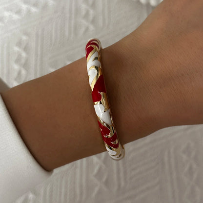 Elegante pulsera de esmalte de flores con circonitas – Pulsera retro chapada en oro con ojo turco floral para mujer | Joyería de moda para fiesta