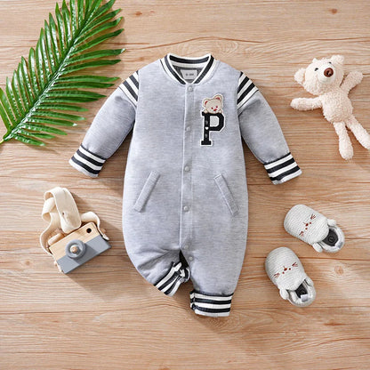 0-18M Baby Short Sleeve Jumpsuit – Soft & Comfortable Embroidered Letter Romper for Boys & Girls, Casual Summer Newborn Outfit