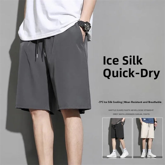 Men's Ice Silk Quick-Dry Beach Shorts – Lightweight Breathable Elastic Waist Casual Summer Shorts