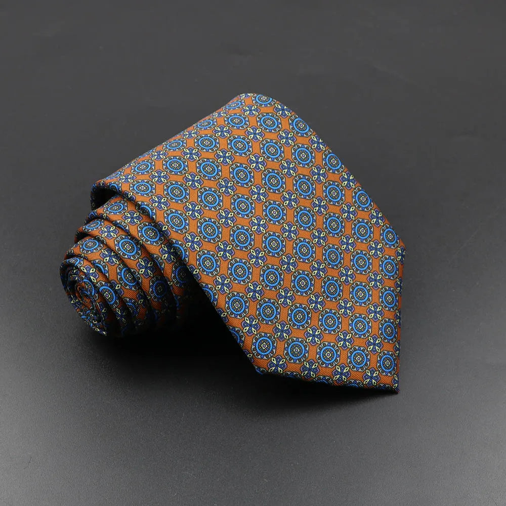 Men's 7.5cm Soft Silk Necktie – Floral & Dot Pattern Tie for Weddings, Business, Parties & Formal Wear