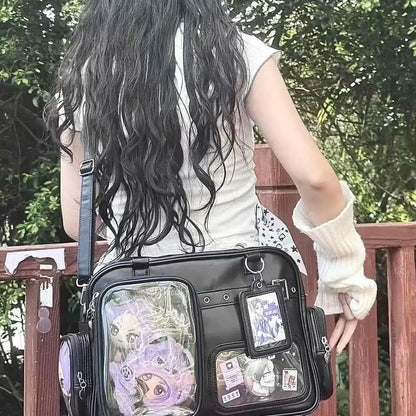 Bolso Harajuku Ita para Mujer – Bandolera de Piel Sintética de 20cm para Exhibición de Muñecos y Pines, Bolso Cruzado Preppy de Gran Capacidad, Bolso de Moda Kawaii para Uso Diario, Escuela y Viajes