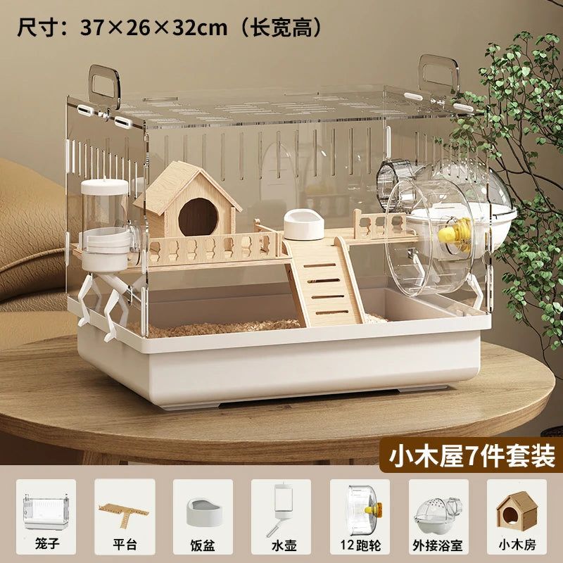 Acrylic Hamster Cage – Transparent Rodent Habitat with Accessories, Luxury Villa Enclosure for Syrian, Dwarf Hamsters, Gerbils & Mice