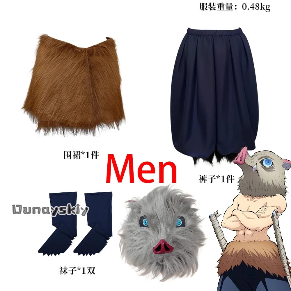 Anime Demon Slayer Hashibira Inosuke Cosplay Costume | Unisex S–L Outfit with Pig Mask for Halloween, Carnival & Comic Con