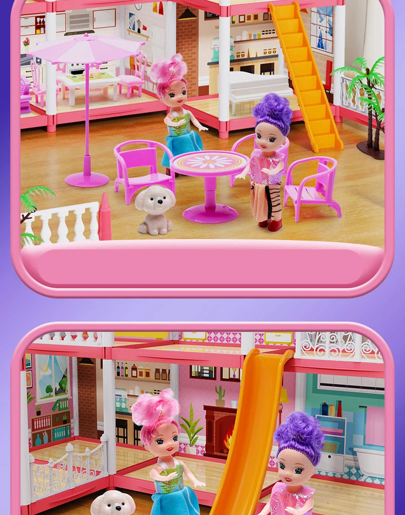 3D DIY Mini Princess Castle Villa Assembly Toy House with LED Lights – Creative Doll House Accessories Set, Girl Birthday Gift