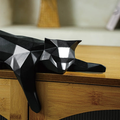 Geometric Lying Cat Statue – Modern Black & White Decorative Figurine for Home, Office, Table & Shelf Décor