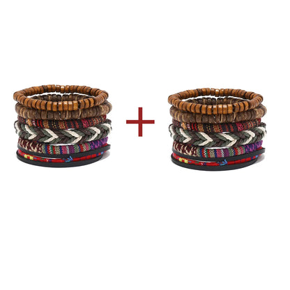 Bohemian Leather Bracelet for Men – Hand-Woven Wooden Bead Charm Bracelet | Vintage Fashion Jewelry Gift for Him