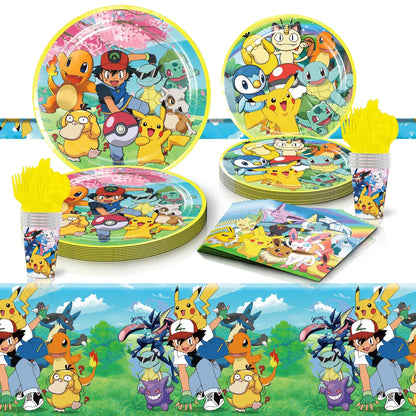 Pokémon Theme Birthday Party Decorations – Cartoon Pokémon Go Tableware Set (Cups, Plates & Pikachu Balloons) for Baby Shower & Party Favors
