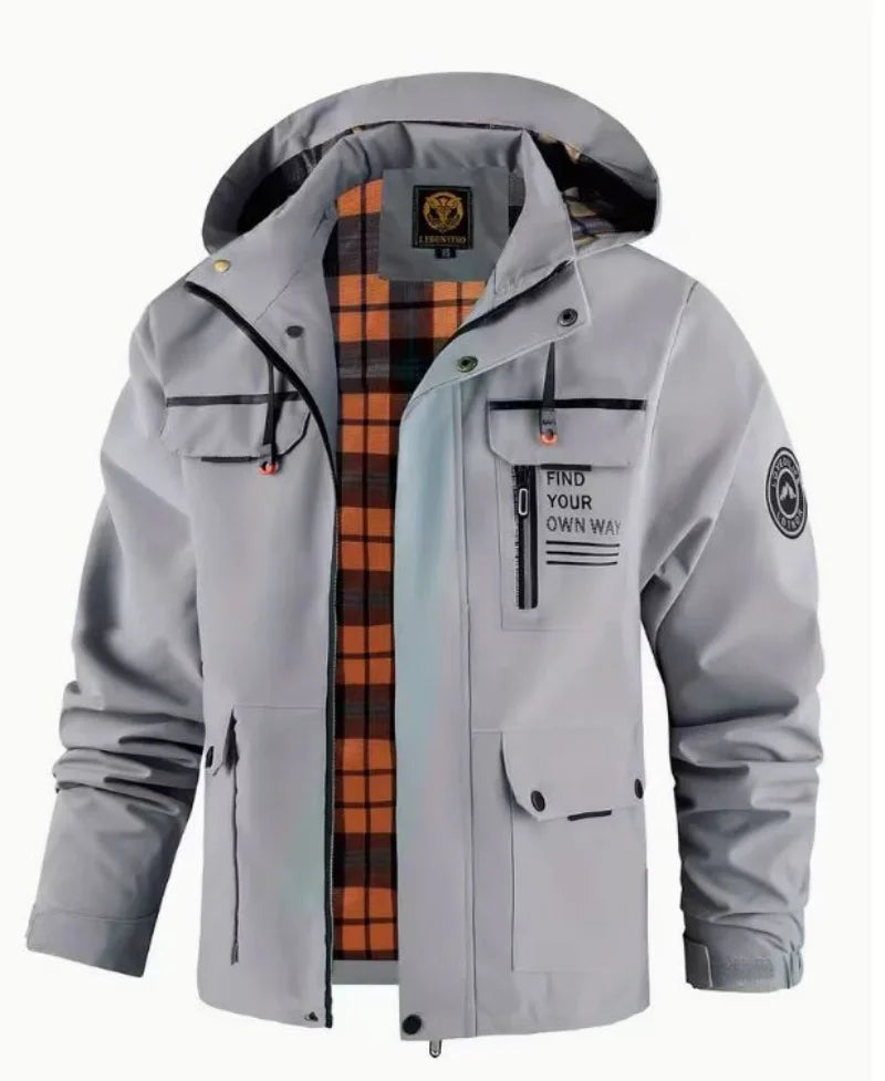 Men’s Casual Hooded Parka Jacket – Solid Color Outdoor Coat, Stylish Autumn & Winter Outerwear