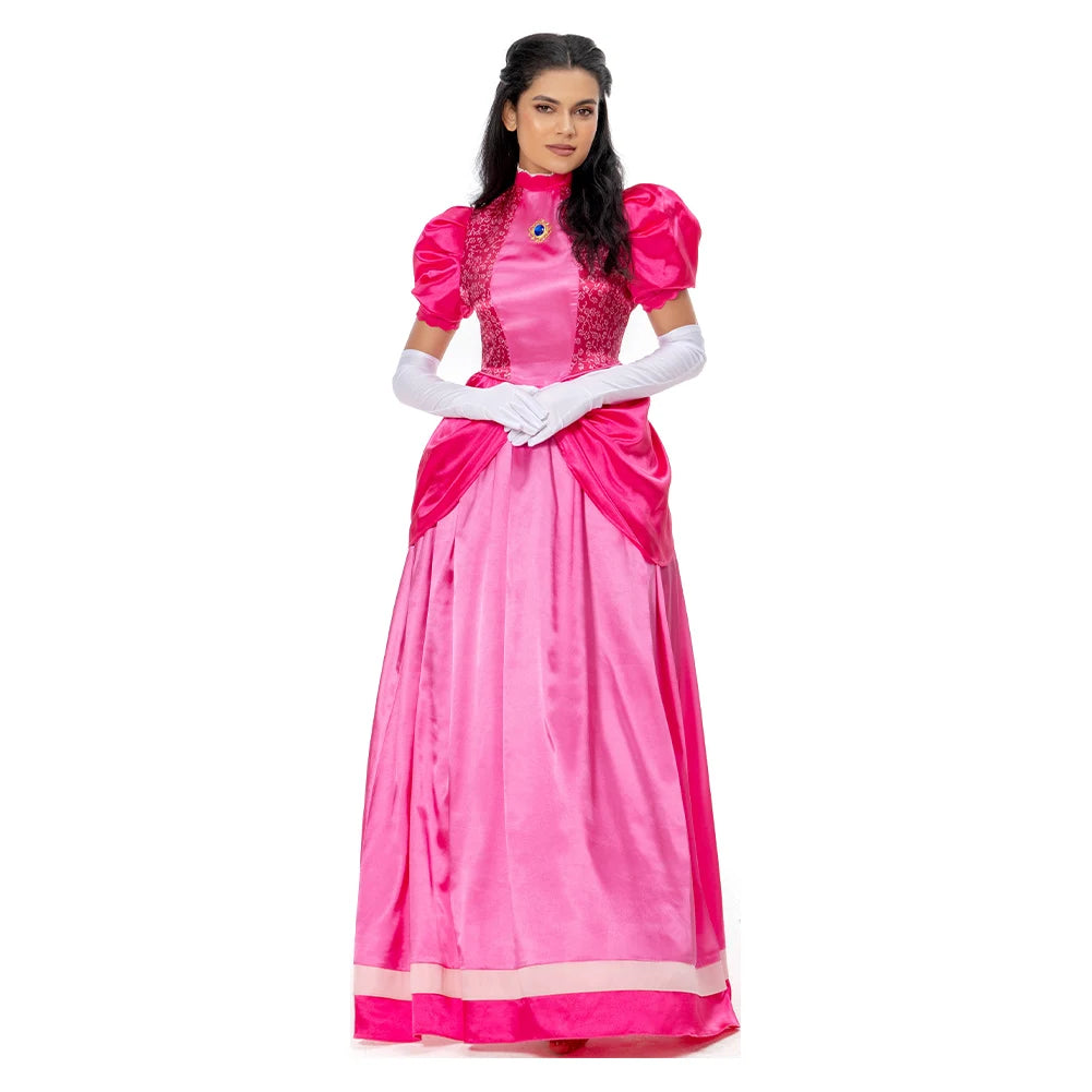 Princess Peach Cosplay Costume – Pink Fantasy Dress Set with Crown (Adult Women Halloween/Carnival Party Outfit, Includes Swimsuit Style Disguise)