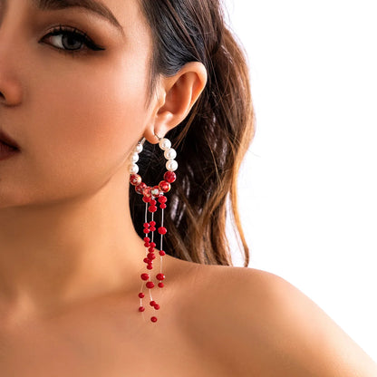DIEZI Gothic Multilayer Red Blood Pearl Choker Necklace – Vintage Crystal Beaded Statement Jewelry for Women, Halloween & Gothic Parties