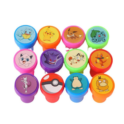 12pcs Pokémon Stamps Anime Figure Set – Cartoon Seal Cute Pikachu, Eevee & Gengar DIY Pattern Children Painting Toys Birthday Gift