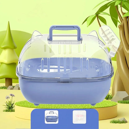 Transparent Hamster Carrier Box – Large Space Ventilated Travel Cage with Escape-Proof Design, Handheld Small Animal Habitat