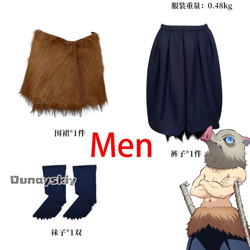 Anime Demon Slayer Hashibira Inosuke Cosplay Costume | Unisex S–L Outfit with Pig Mask for Halloween, Carnival & Comic Con