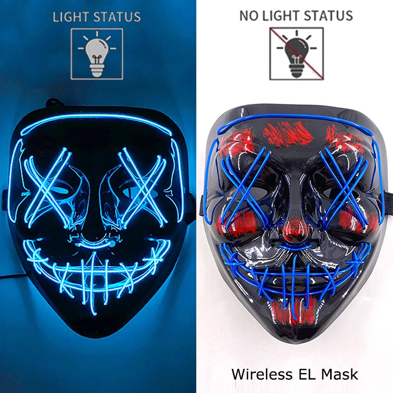 Masque LED sans fil Purge – Masque néon lumineux pour Halloween, fêtes et festivals