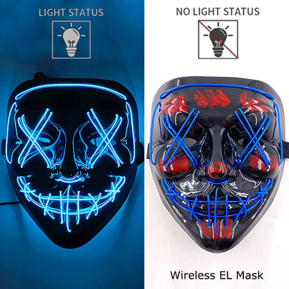 Masque LED sans fil Purge – Masque néon lumineux pour Halloween, fêtes et festivals