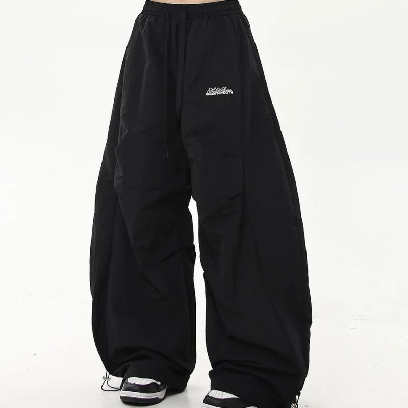 American Retro Hip-Hop Cargo Pants – High-Waist Pleated Military Workwear Trousers with Adjustable Drawstring
