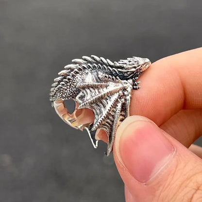 Adjustable Dragon Wing Gothic Ring – Vintage Punk Pterosaur Open Band Ring for Men & Women | Fantasy Jewelry Gift