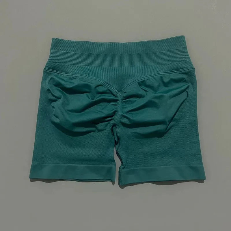 Pantalones cortos de gimnasio sin costuras con efecto Scrunch Butt para mujer – Pantalones cortos de yoga de cintura alta para correr, entrenar, fitness y ropa deportiva