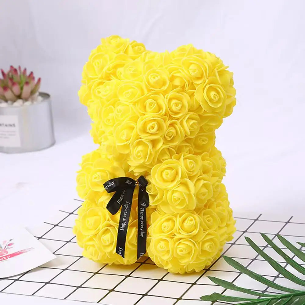 Oso de rosas artificiales de 25 cm con caja de regalo – Regalo romántico para ella en San Valentín, aniversario y boda