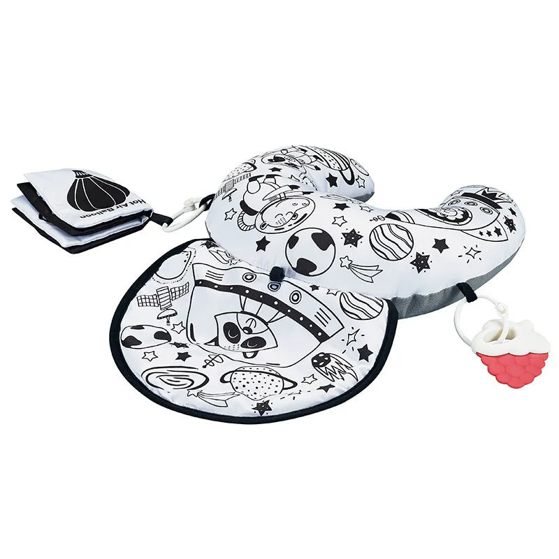 Coussin de Temps sur le Ventre pour Bébé et Jouet Sensoriel à Contraste Élevé – Coussin de Soutien Réversible Noir et Blanc pour Nouveau-né pour le Redressement de la Tête et le Développement Précoce