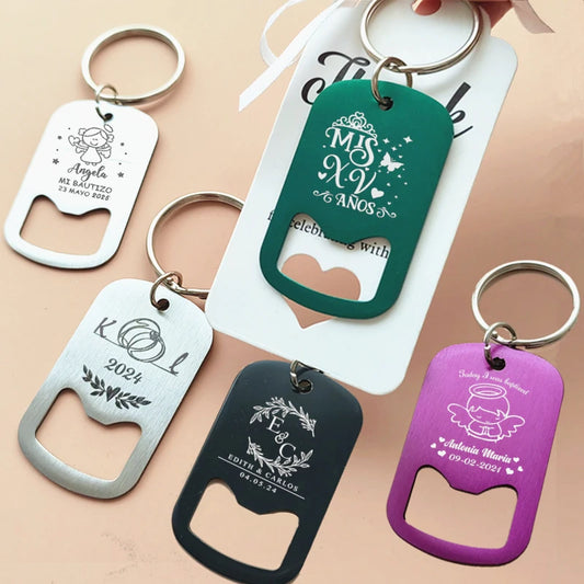 50–100PCS Personalized Engraved Keychain Bottle Openers – Custom Wedding Favors & Guest Gifts with Card for Weddings, Baptisms & Parties