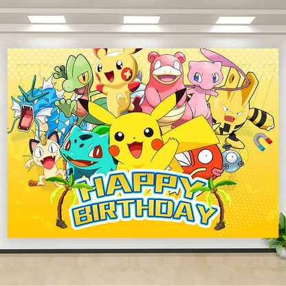 Pokémon Birthday Backdrop – Pikachu Party Photography Background Banner for Kids Birthday, Photo Studio Wall & Party Decoration