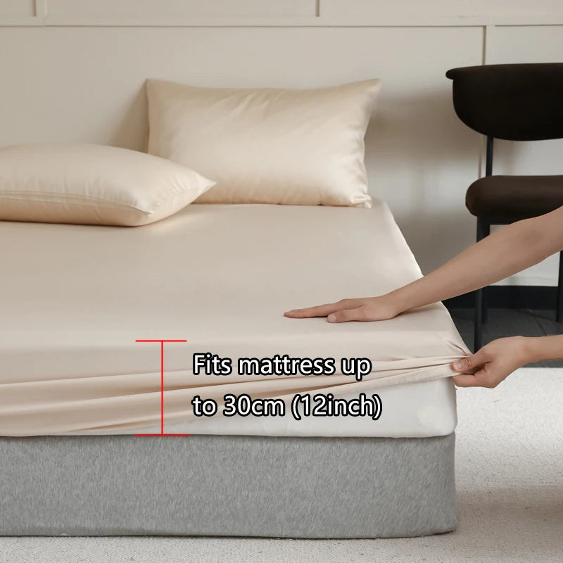 Luxury Mulberry Silk Fitted Sheet – Soft Elastic Mattress Cover for Single, Double, Queen & King Beds